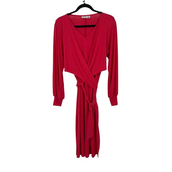 Masai Dress stretch wrap tie long sleeve coral size Small S - Picture 1 of 4